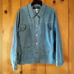 Sag Harbor Sport Pinstripe Cotton Button Front Jacket with Five Pockets